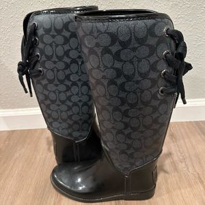 Coach Tristee Lace Up Corset Signature Logo Coated Rain Boots Sz. 8.5